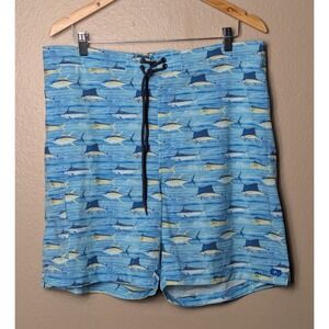 Guy Harvey‎ Swim Trunks Mens Large Blue Ocean Marine Life Fishing Board Shorts